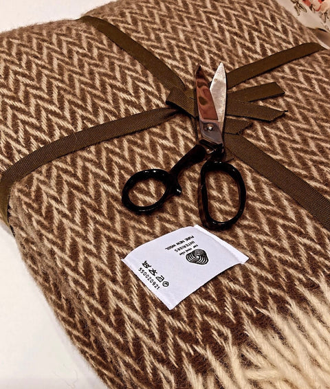 Woolmark Balıksırtı Tek Kişilik Saf Yün Battaniye Kahve