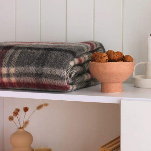 Woolmark Tartan Tek Kişilik Saf Yün Battaniye Füme