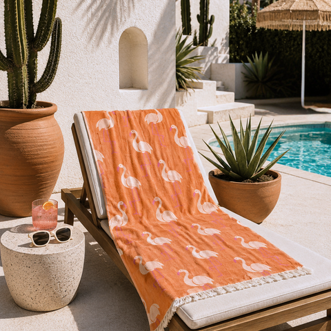 Flamingo Throw Dokulu Pamuk Peştamal Turuncu