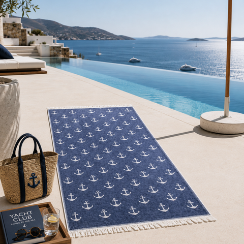 Anchor Dokulu Pamuk Peştamal Denim