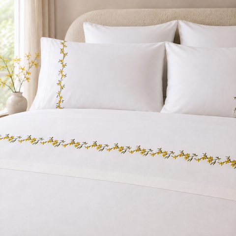 Mimoza %100 Pamuk Nakışlı Çift Kişilik Nevresim Takımı 200x220 cm Beyaz