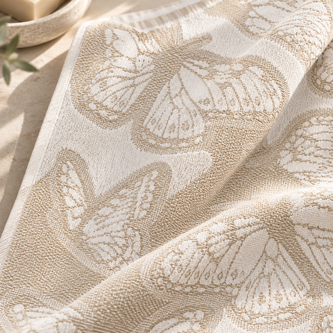 Butterfly %100 Pamuk Jakarlı Yüz Havlusu 50x80 cm Bej