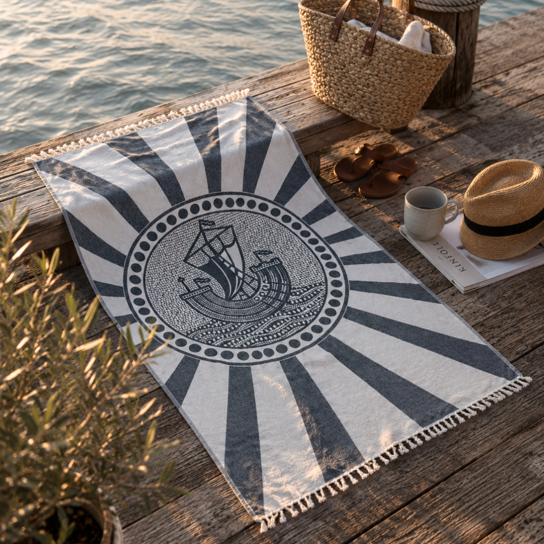 Sail Dokulu Pamuk Peştamal Gri