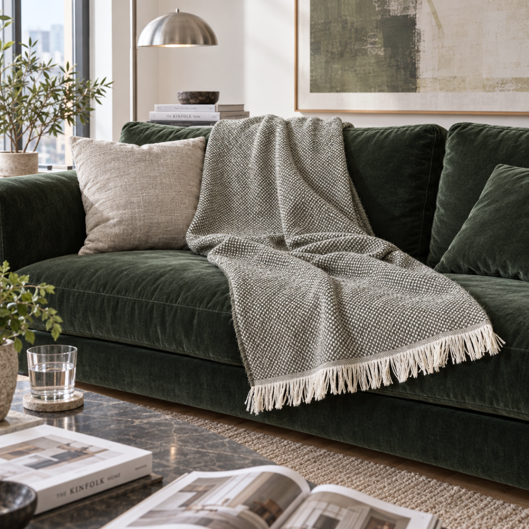 Aura Throw Battaniye 140x190 cm Yeşilimsi Gri