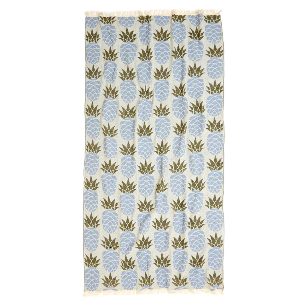 Pineapple Throw Dokulu Müslin Pamuk Peştamal Mavi