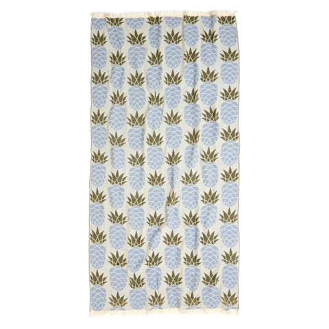 Pineapple Throw Dokulu Müslin Pamuk Peştamal Mavi