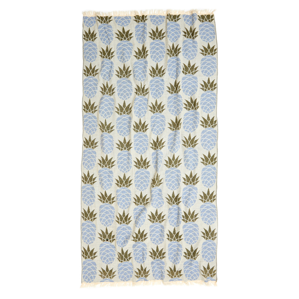 Pineapple Throw Dokulu Müslin Pamuk Peştamal Mavi