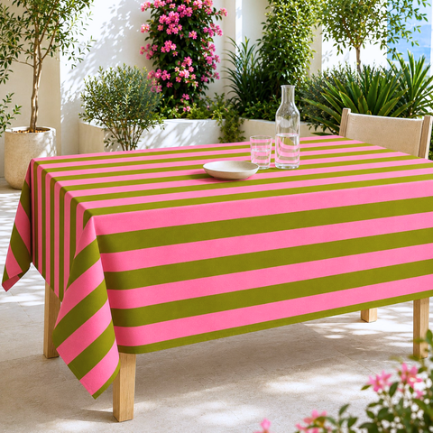Saint-Tropez Stripe Dokuma Pamuk Leke Tutmaz Masa Örtüsü