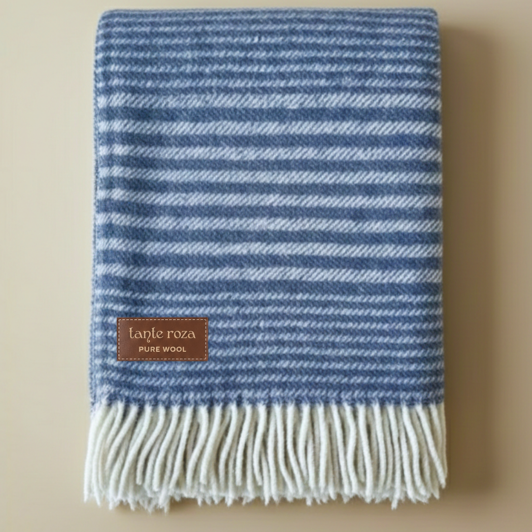 Heritage Tek Kişilik Pure Merino Wool Battaniye Mavi (Limited)