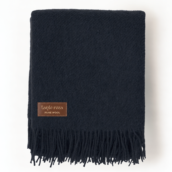Woolmark Tek Kişilik Saf Yün Battaniye Siyah