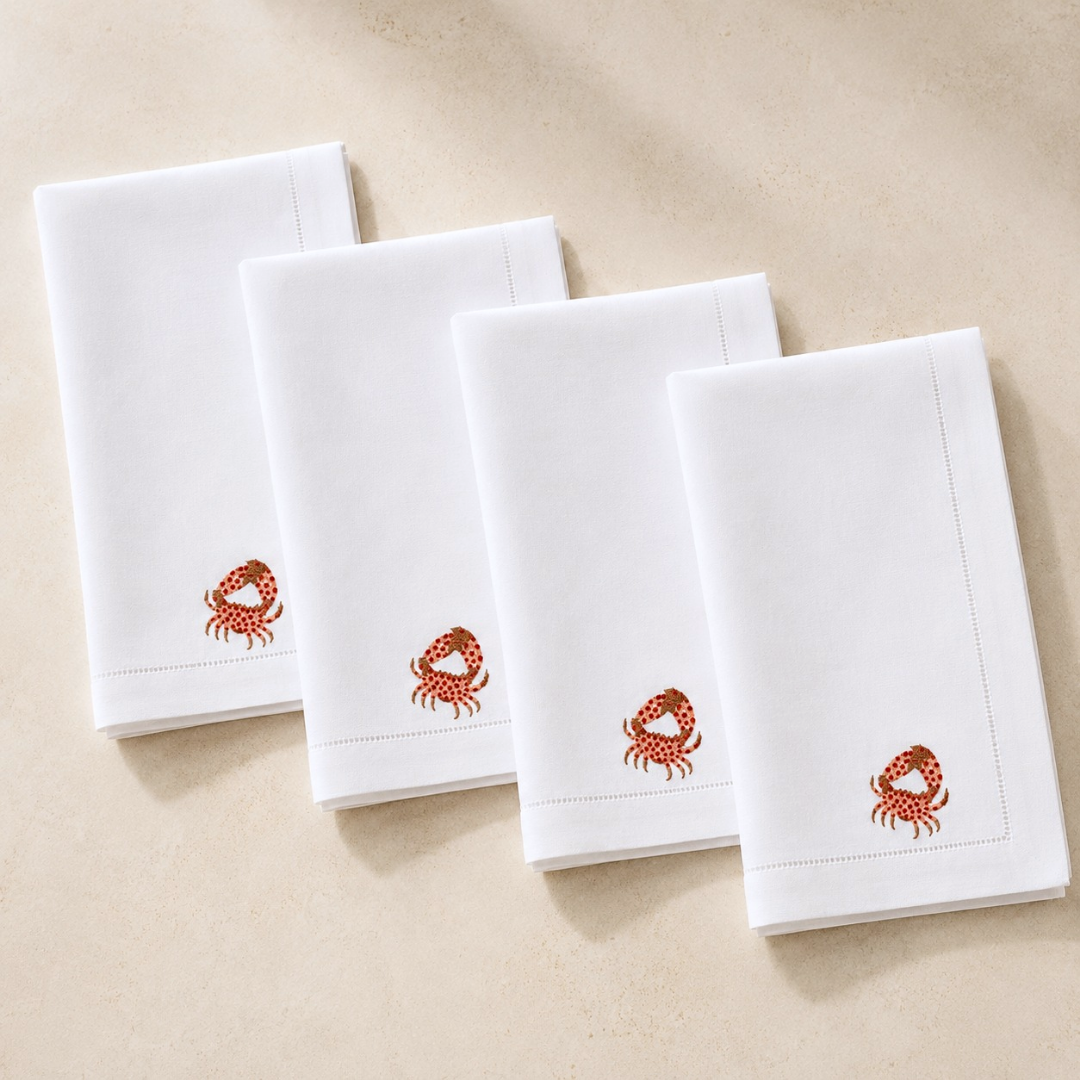Lobster Nakışlı Keten Peçete Seti (4'lü Set)