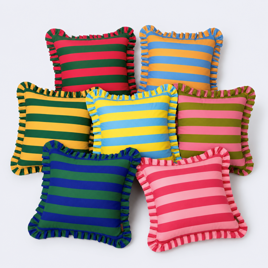 Saint-Tropez Stripe Fırfır Kenarlı Kırlent Kılıfı