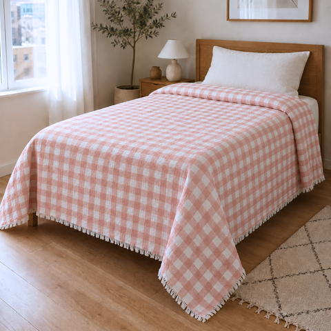 Porto %100 Pamuk Tek Kişilik Yatak Örtüsü 160x220 cm Pudra