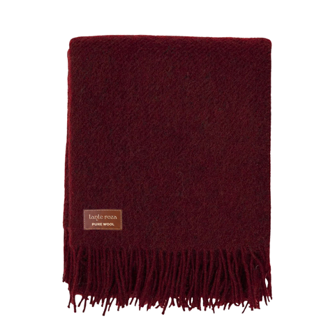 Woolmark Tek Kişilik Saf Yün Battaniye Bordo