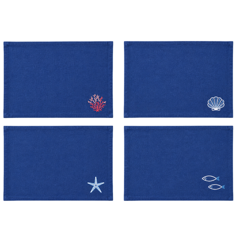 Hydra Premium Denim Nakışlı Amerikan Servis Seti (4'lü Set)