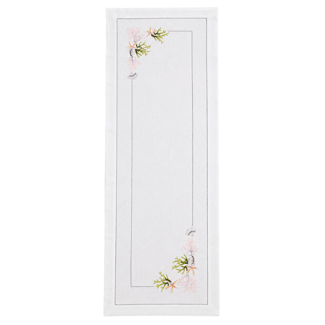 Corallia Nakışlı Keten Runner 50x160 cm Yeşil