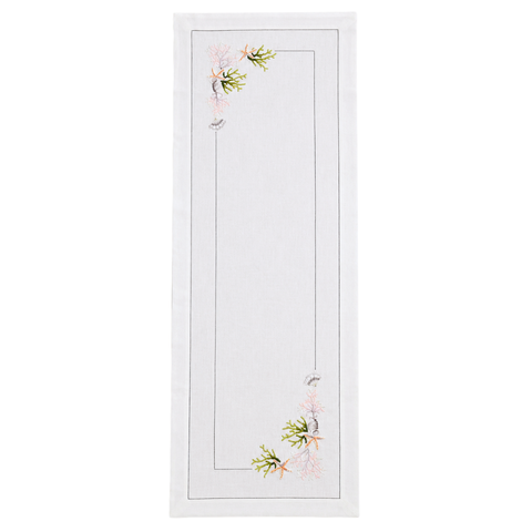 Corallia Nakışlı Keten Runner 50x160 cm Yeşil