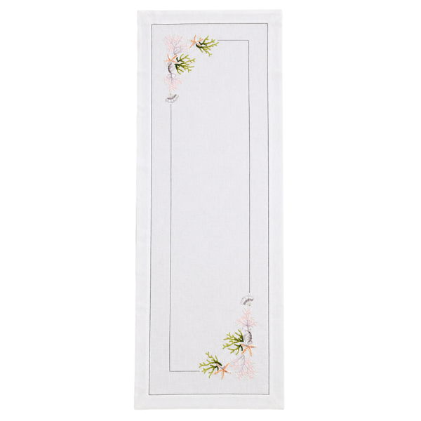 Corallia Nakışlı Keten Runner 50x160 cm Yeşil