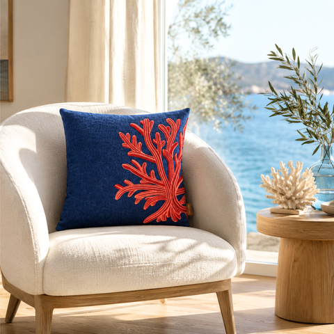 Coral Premium Denim Nakışlı Kırlent Kılıfı 45x45 cm
