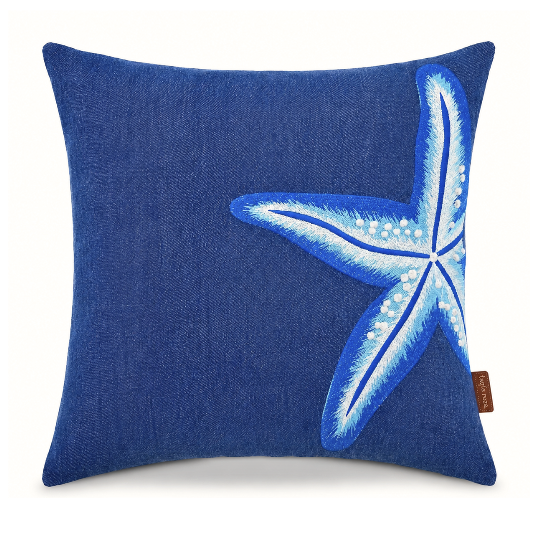 Starfish Premium Kot Nakışlı Kırlent Kılıfı 45x45 cm