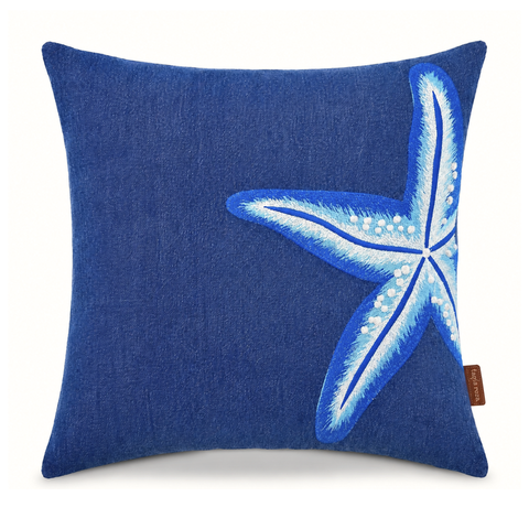 Starfish Premium Denim Nakışlı Kırlent Kılıfı 45x45 cm