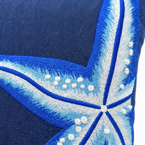 Starfish Premium Denim Nakışlı Kırlent Kılıfı 45x45 cm