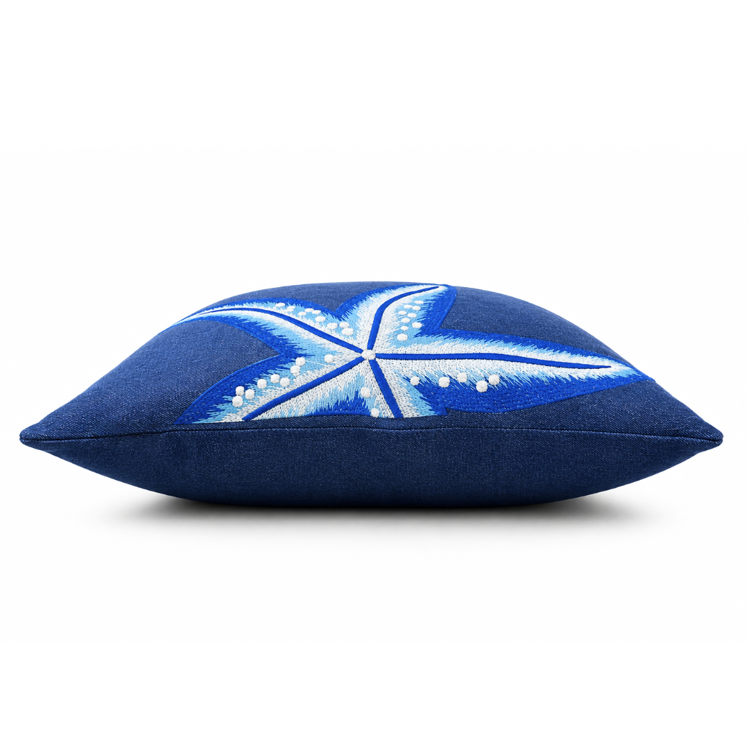 Starfish Premium Kot Nakışlı Kırlent Kılıfı 45x45 cm