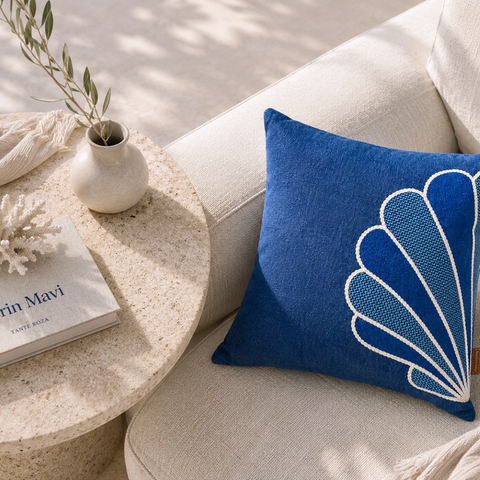 Shell Premium Denim Nakışlı Kırlent Kılıfı 45x45 cm