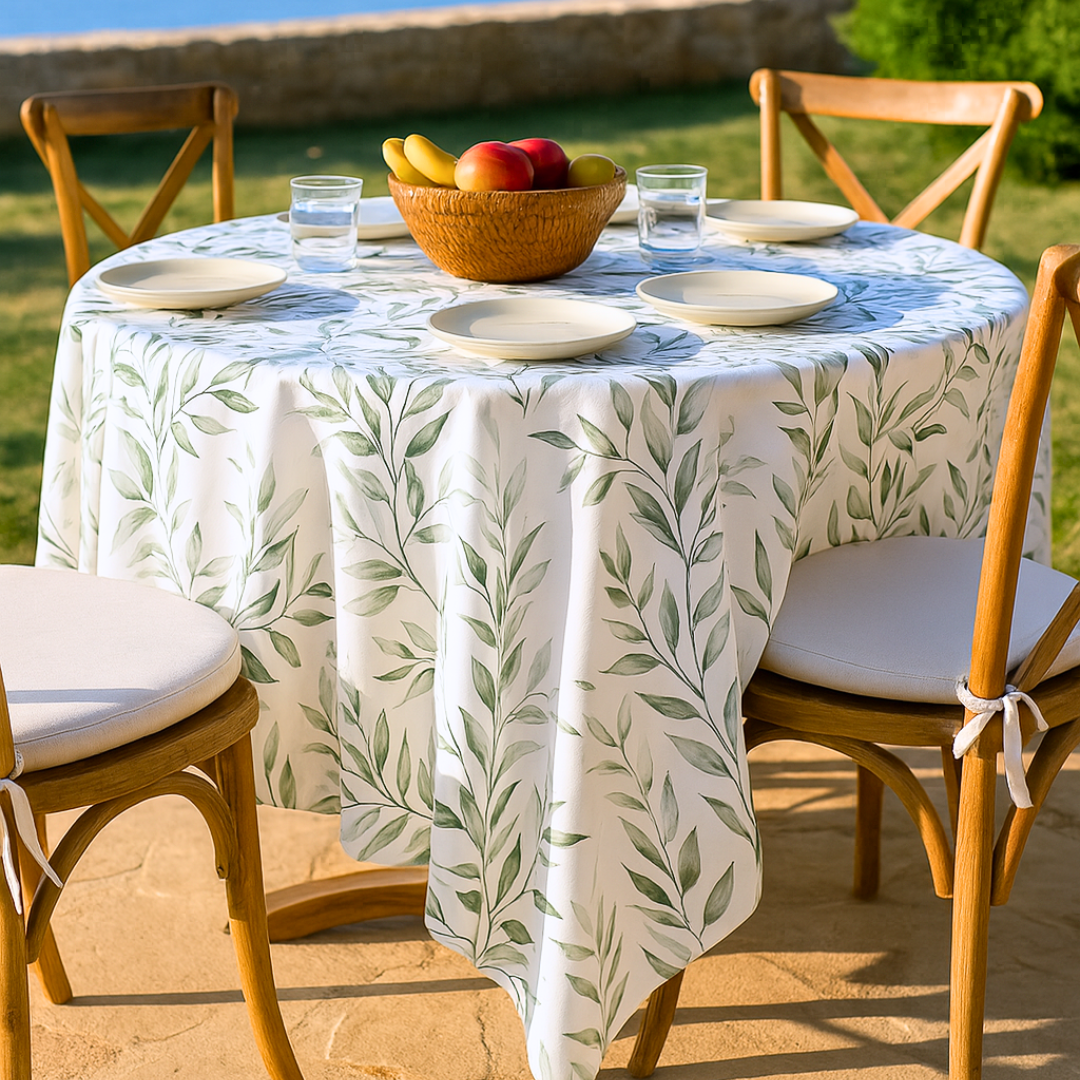 Provence Reçine Kaplamalı Dokuma Keten Leke Tutmaz Yuvarlak Masa Örtüsü