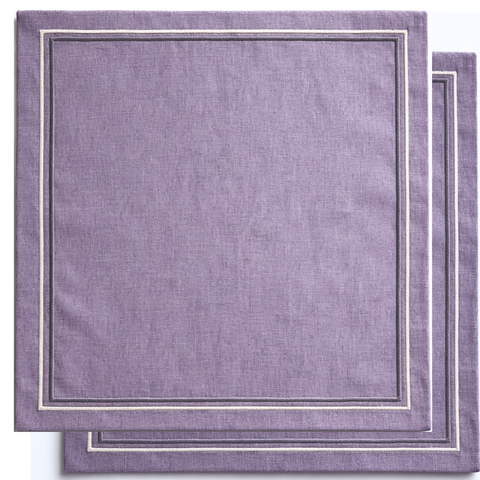 2 Sıra Piko Nakış Detaylı Keten Leke Tutmaz Peçete Leylak (2'li Set)