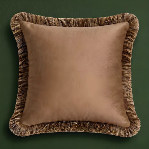 Camel Kenar Detaylı Kadife Kırlent 45x45 cm