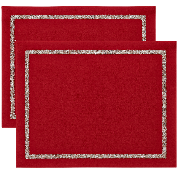 Veloura Leke Tutmaz Nakışlı Keten Amerikan Servisi 35x50 cm Kırmızı (2'li Set)