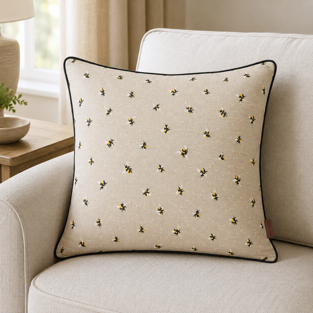 Honeybee Dokuma Pamuk Kırlent Kılıfı Bej