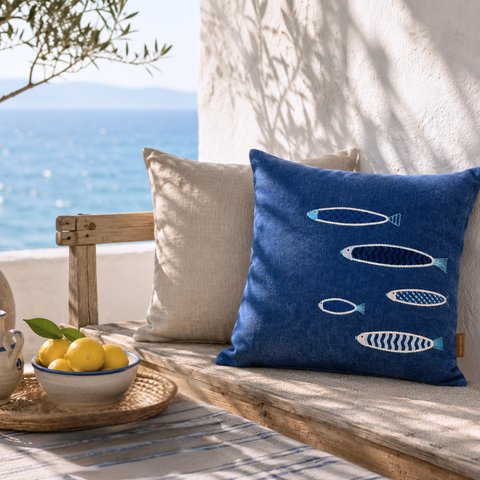 Sardine Premium Denim Nakışlı Kırlent Kılıfı 45x45