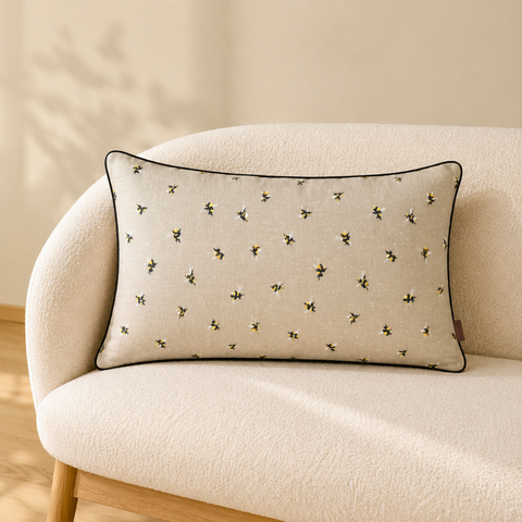 Honeybee Dokuma Pamuk Kırlent Kılıfı Bej