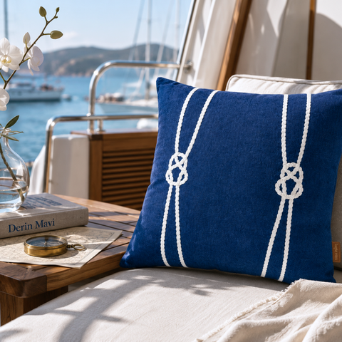 Harbour Premium Denim Nakışlı Kırlent Kılıfı 45x45