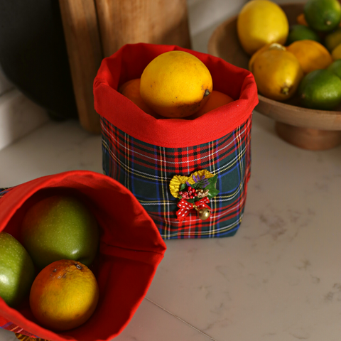 Tartan Çok Amaçlı Organizer Sepet Yeşil