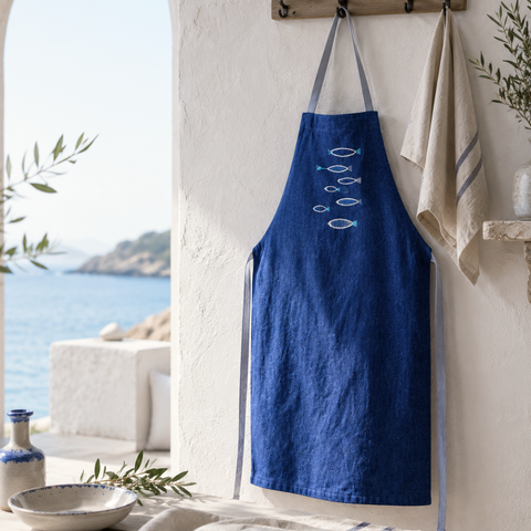 Sardine Premium Denim Nakışlı Mutfak Önlüğü