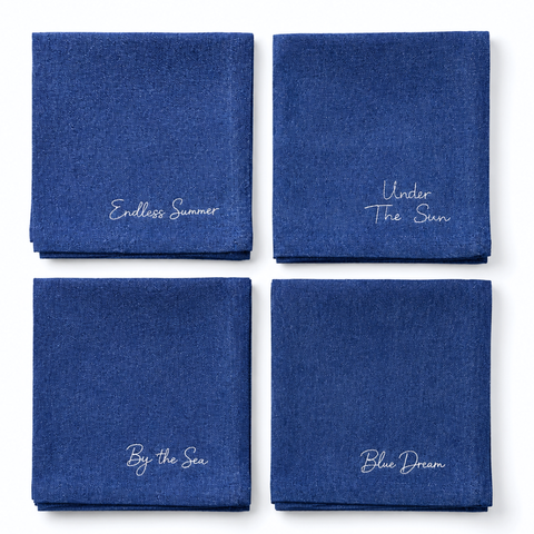 Azul Premium Denim Nakışlı Peçete Seti (4'lü Set)