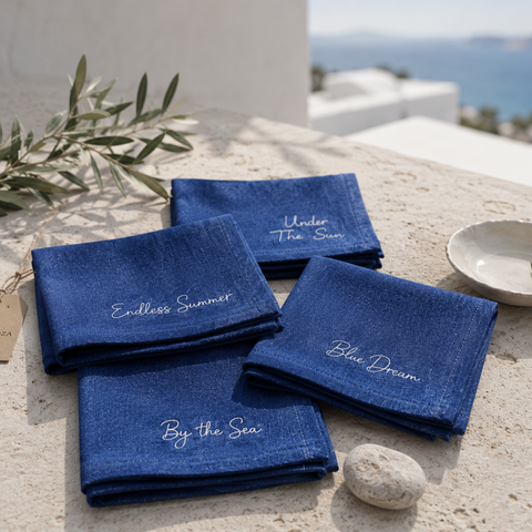 Azul Premium Denim Nakışlı Peçete Seti (4'lü Set)