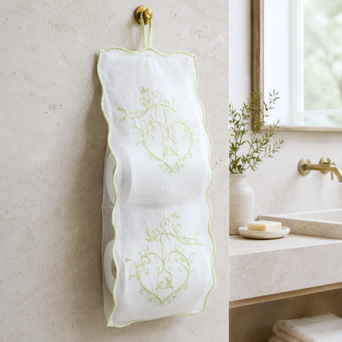 Birds Nakışlı Keten Banyo Kağıt Yedekleyici