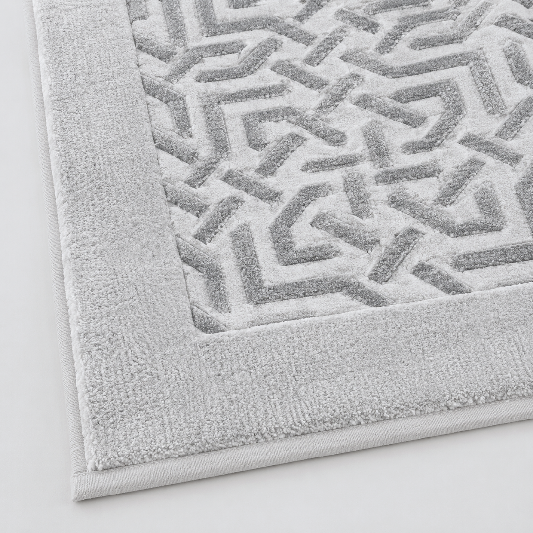 Geometrik Dokulu Yüksek Su Emici Pamuk Banyo Paspası 70x120 cm Buz Grisi