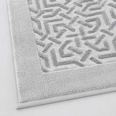 Geometrik Dokulu Yüksek Su Emici Pamuk Banyo Paspası 70x120 cm Buz Grisi