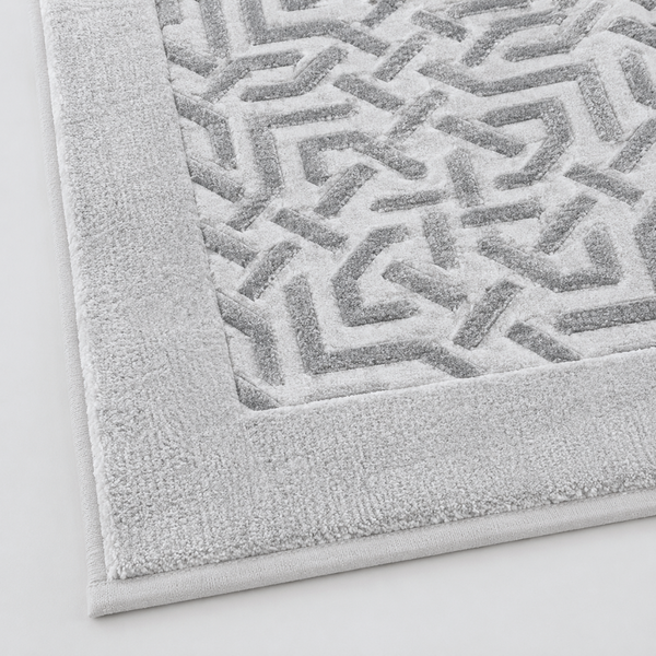 Geometrik Dokulu Yüksek Su Emici Pamuk Banyo Paspası 70x120 cm Buz Grisi
