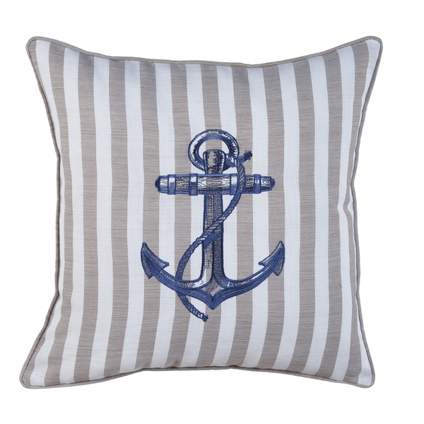 Anchor Stripe Kırlent Kılıfı 45x45 cm Bej/Lacivert