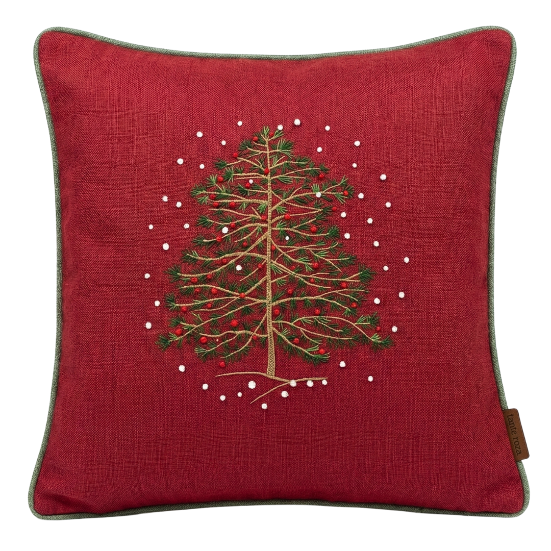 Merry Nakışlı Premium Keten Kırlent Kılıfı 45x45 cm