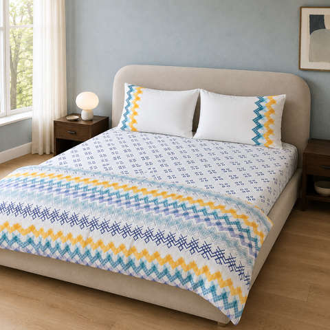 Mozaik %100 Pamuk Çift Kişilik Nevresim Takımı 200x220 cm Mavi