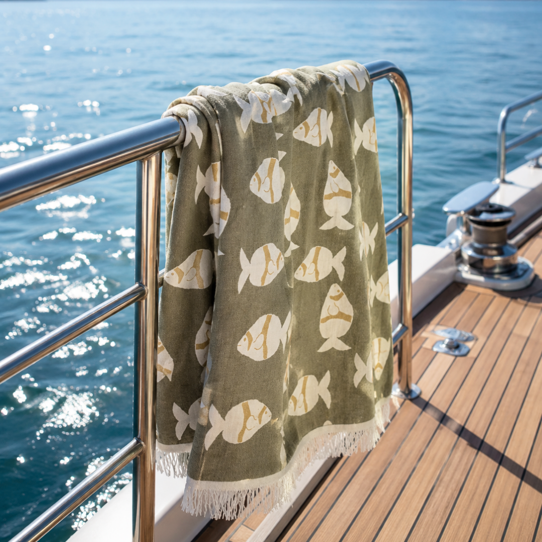 Poseidon Throw Dokulu Pamuk Peştamal Yeşil