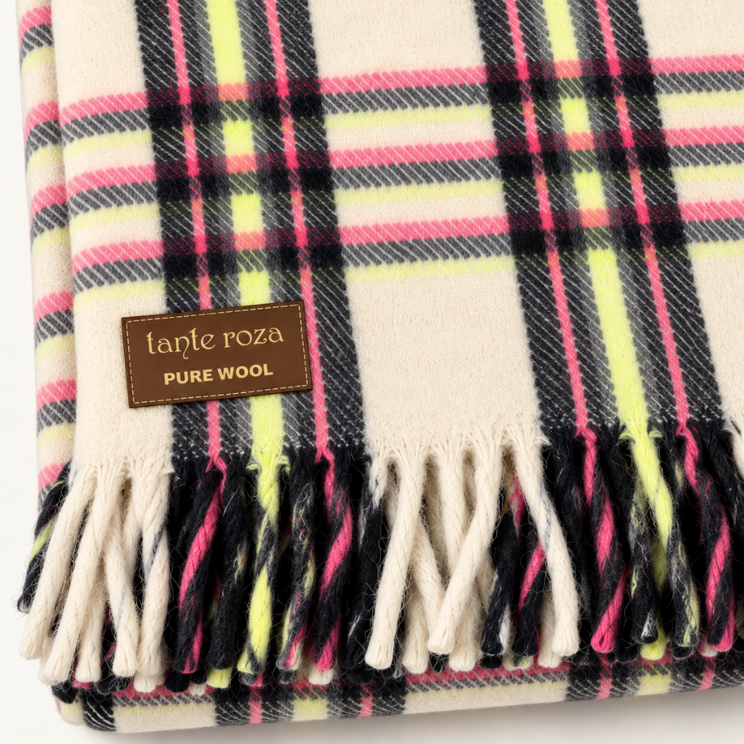 Woolmark Tartan Çift Kişilik Saf Yün Battaniye Yeşil