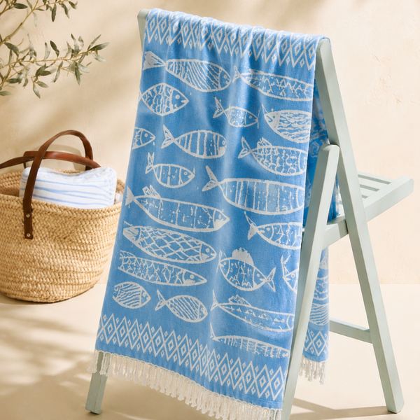 Breeze Throw Dokulu Pamuk Peştamal Mavi